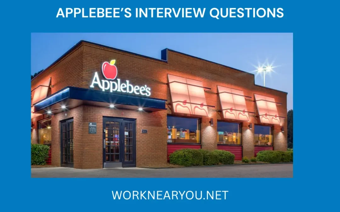 Exterior of an Applebee’s restaurant with bright signage and red awnings, used for an article about Applebee’s interview questions on WorkNearYou.net.