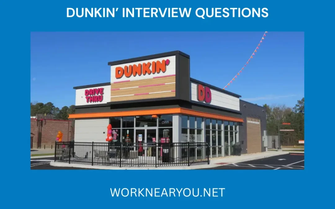 Exterior of a modern Dunkin’ restaurant with drive‑thru and outdoor seating, used for Dunkin’ Interview Questions guide.